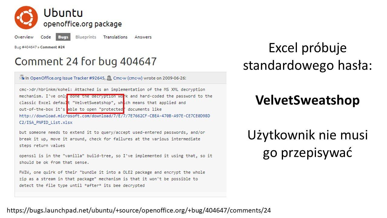 Standardowe hasło w Excelu